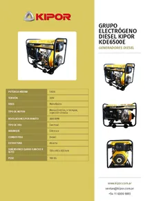 Grupo Electrógeno Diesel Kipor KDE6500E - Folleto