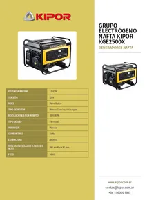 Grupo Electrógeno Nafta Kipor KGE2500X - Folleto