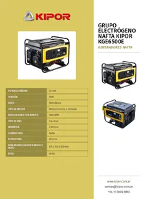Grupo Electrógeno Nafta Kipor KGE6500E - Folleto