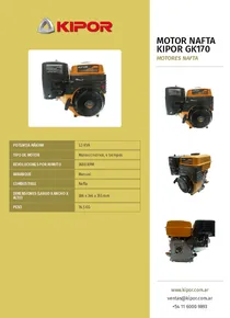 Motor Nafta Kipor GK170 - Folleto