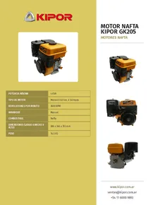 Motor Nafta Kipor GK205 - Folleto
