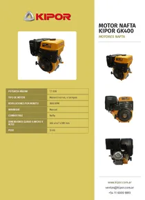 Motor Nafta Kipor GK400 - Folleto